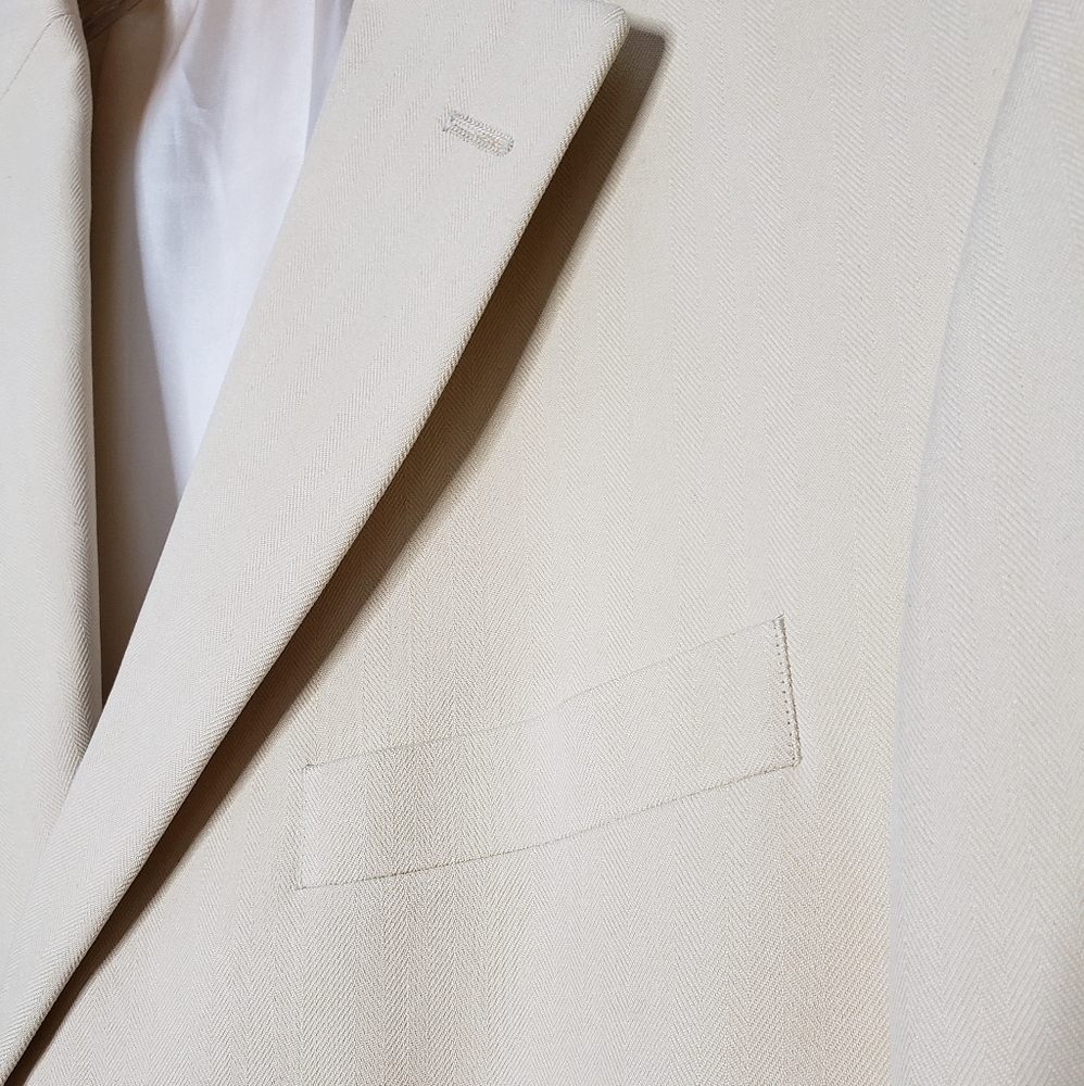 Oscar de la Renta Wool Suit Coat Jacket Cream Luxury Mens Evening Attire Holiday - Picture 7 of 13